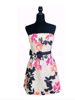 Lilly Pulitzer Strapless Floral Dress in White, Pink & Black